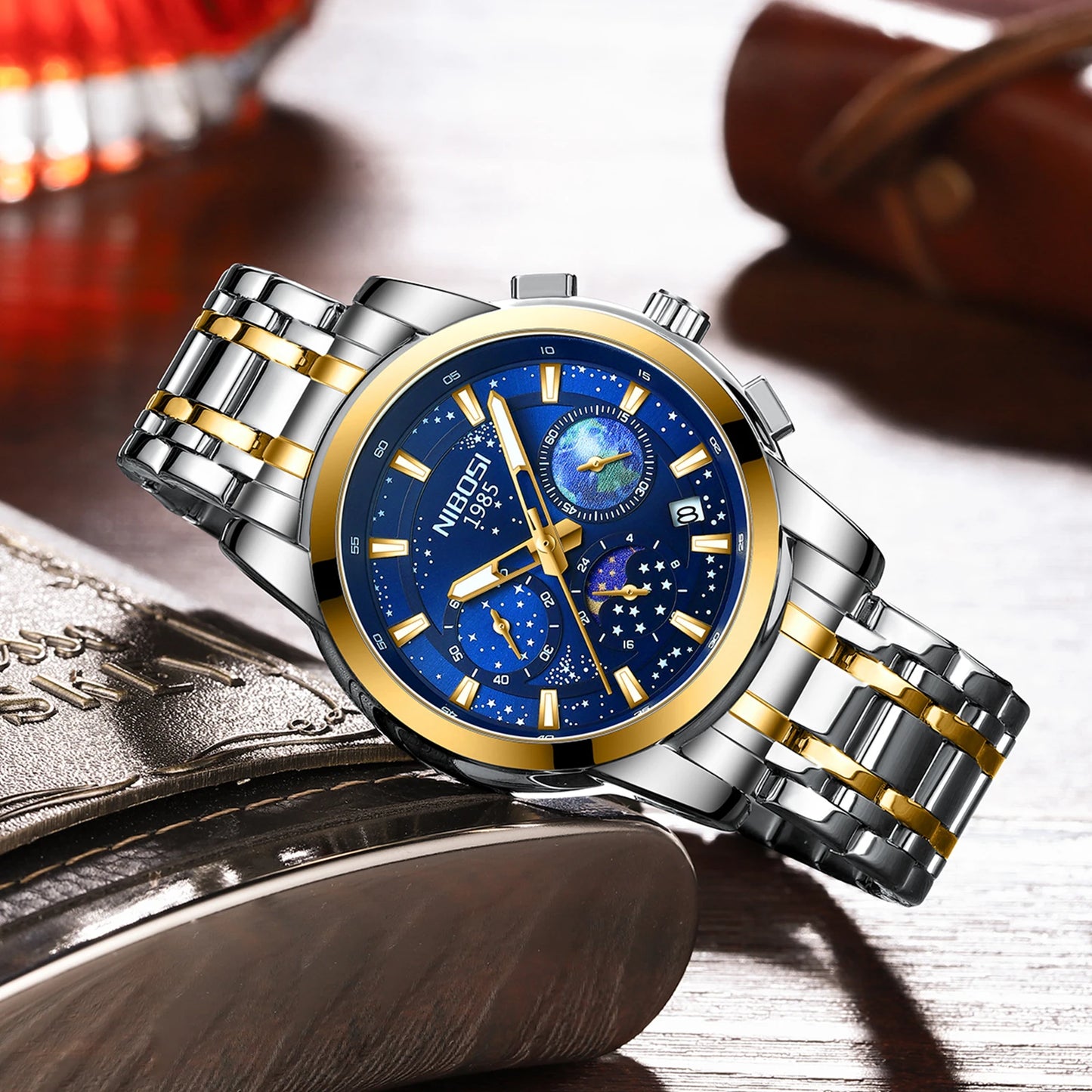 NIBOSI 2651 Men's Watches Fashion Business Starry Sky Dial Quartz Watches Luxury Waterproof Luminous Watch for Men