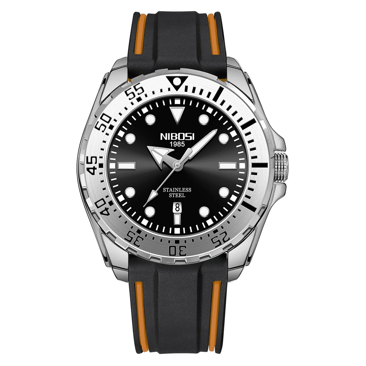 NIBOSI 2616 Men's Business Solid Steel Strip High-end Luminous Calendar Waterproof Black Blue Watch