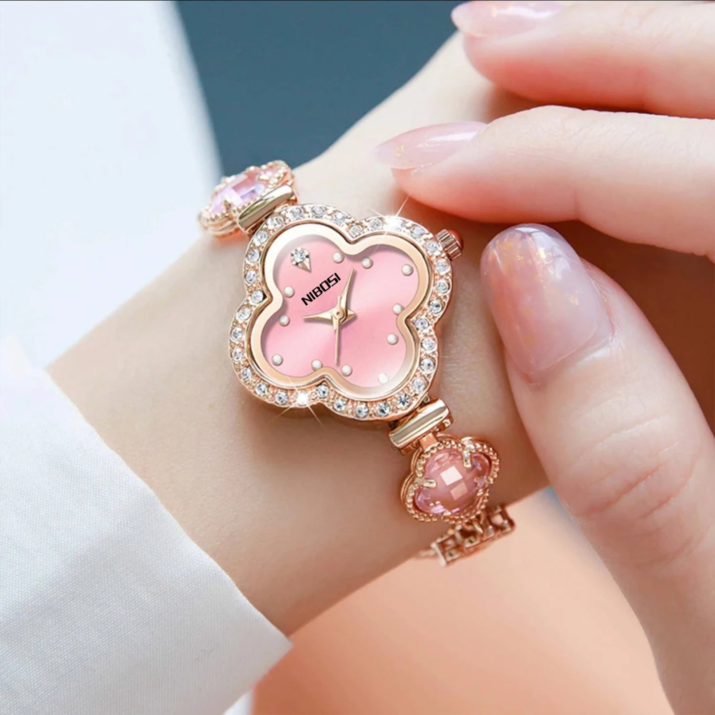 NIBOSI 2617L Four-leaf Bracelet Lady Watches Luxury Design 2023 Vintage Women Watch