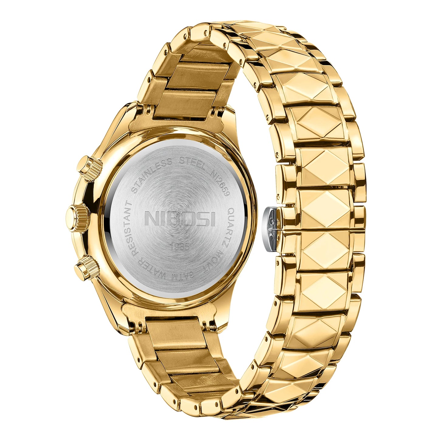 NIBOSI 2659 Mens Fashion Antique Auto Date Chronograph Alloy Case Stainless Steel Quartz Watch
