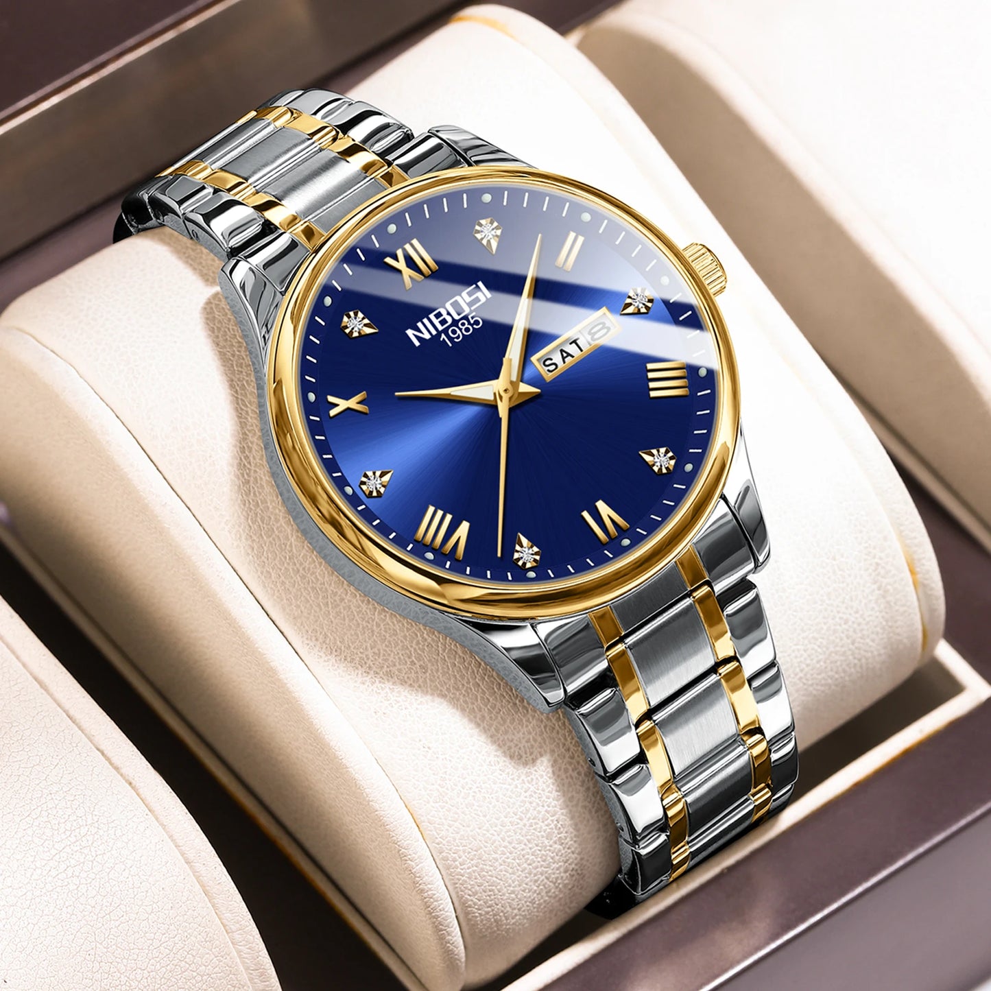 Nibosi 2626 Men's Stainless Steel Quartz Watch Waterproof Business Wristwatches Custom Logo Analog Display Glass Relojes Hombre