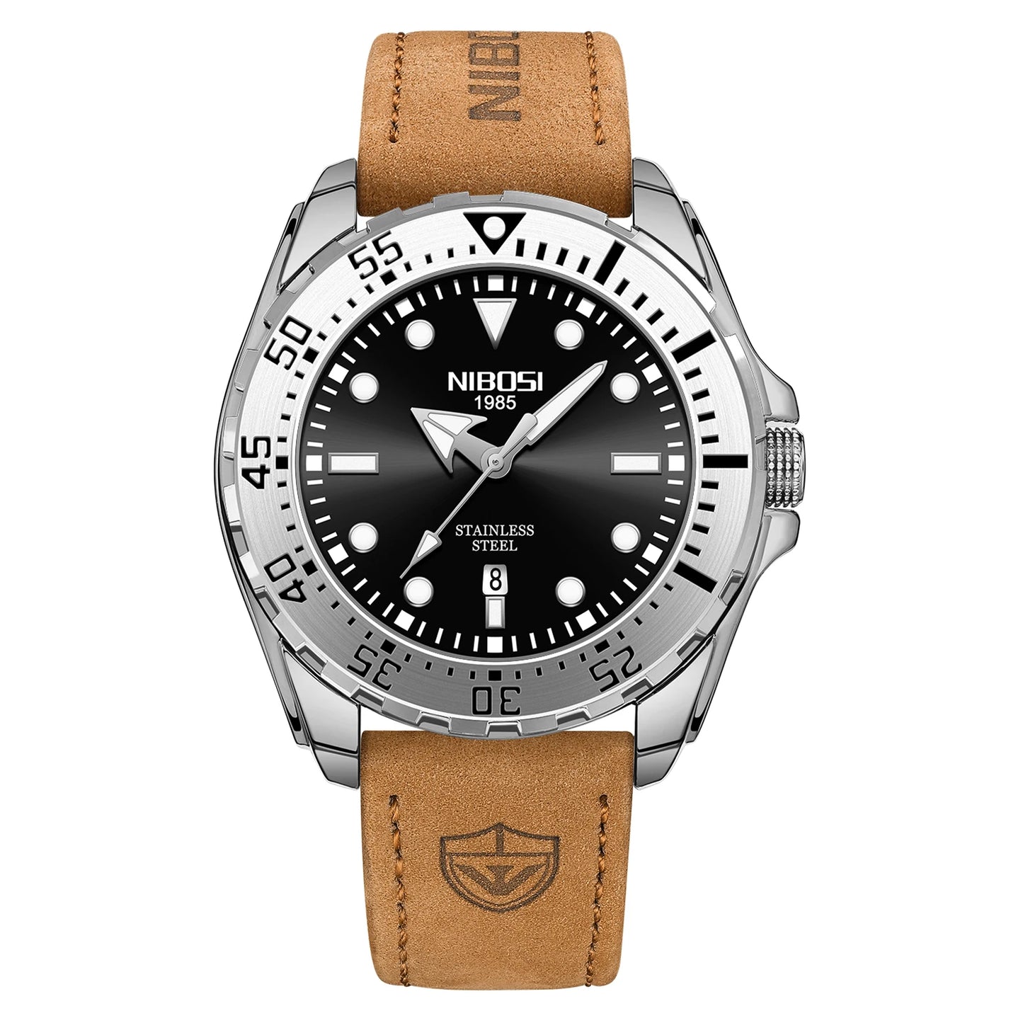 NIBOSI 2616 Men's Business Solid Steel Strip High-end Luminous Calendar Waterproof Black Blue Watch