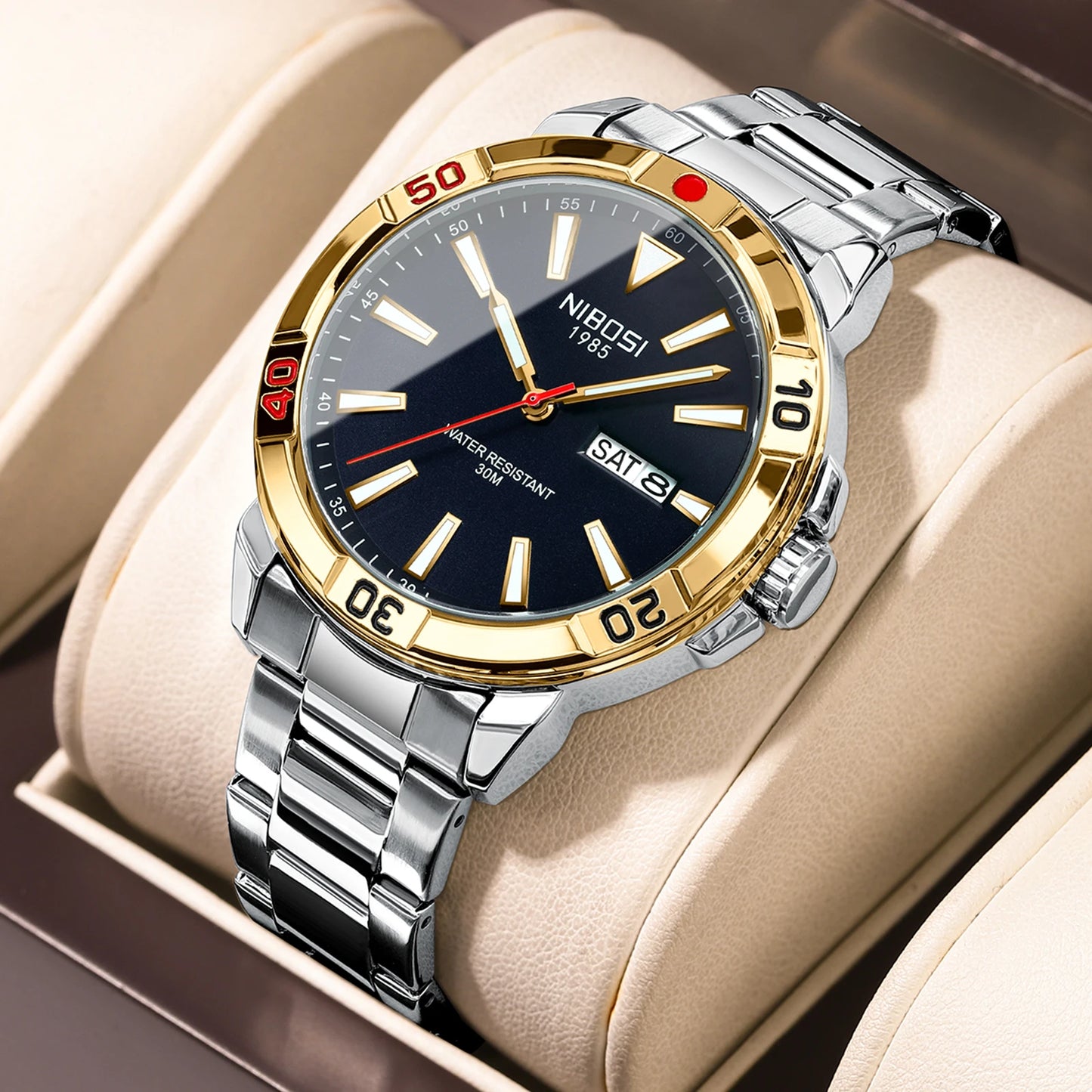 NIBOSI 2660 Top 10 Brands Made in China Male Clock Stainless Steel Band Water Resist Date Display Low Moq Casual Watch
