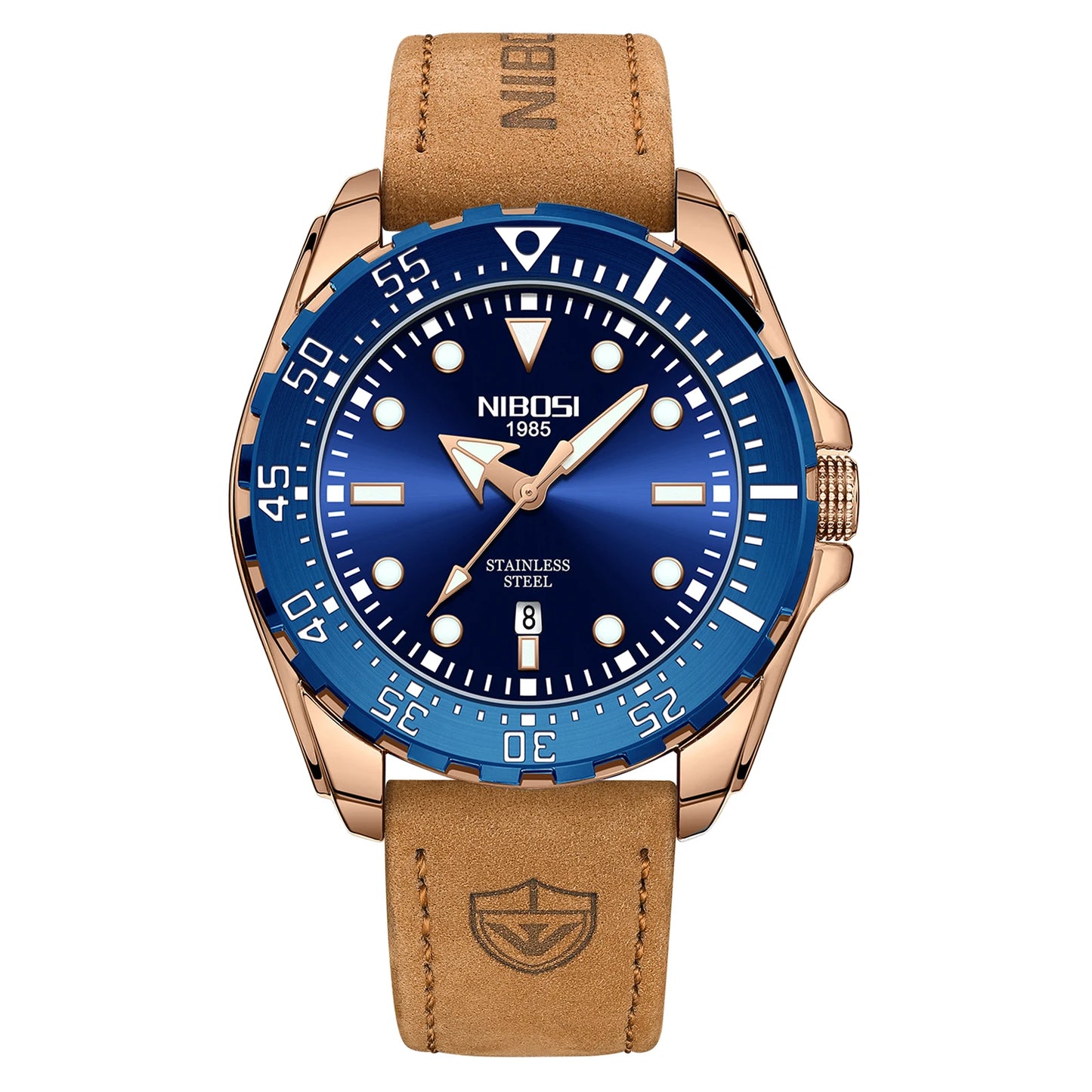 NIBOSI 2616 Men's Business Solid Steel Strip High-end Luminous Calendar Waterproof Black Blue Watch