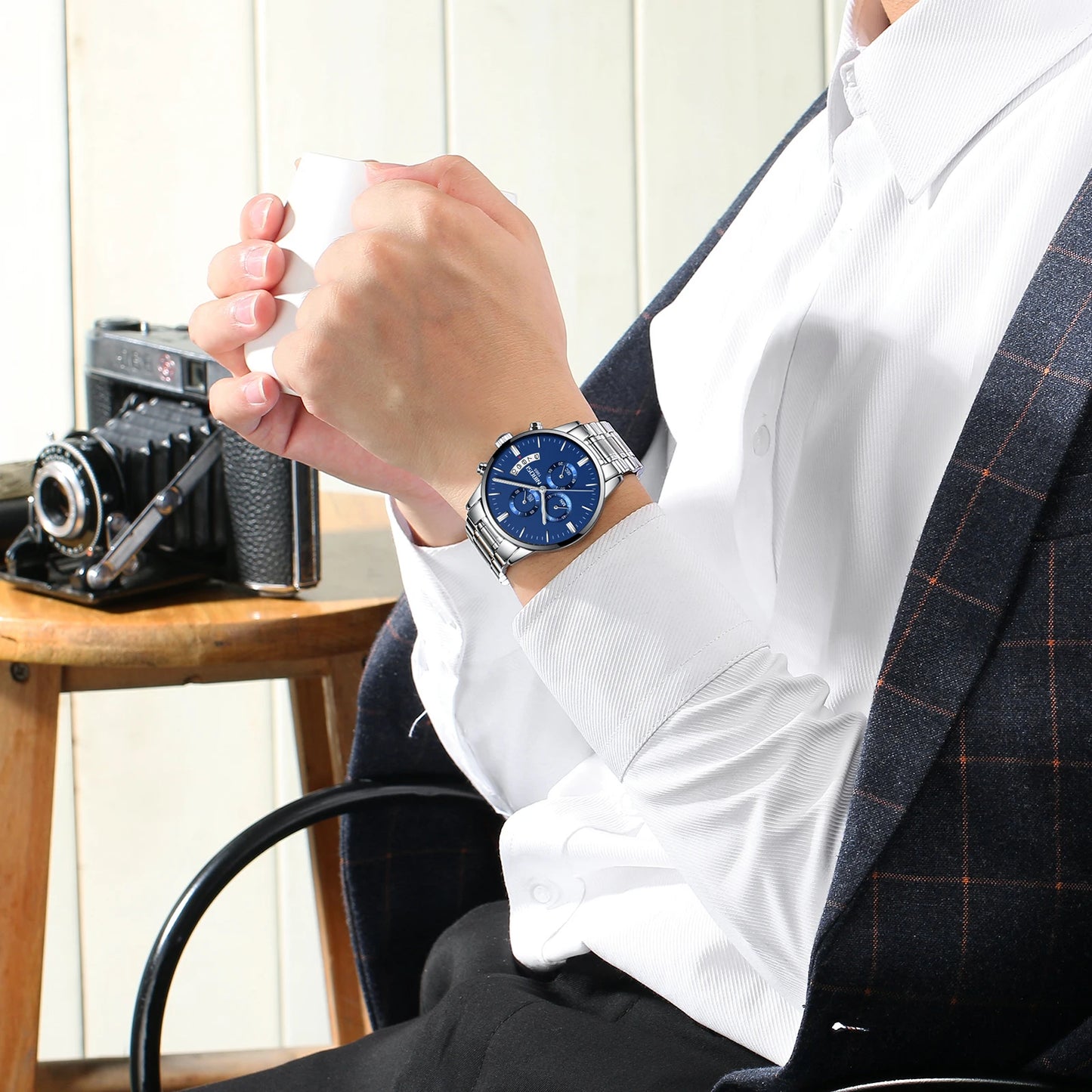 NIBOSI 2309 Wholesale Solid Stainless Steel Band Multi Function NIBOSI Mens Watch
