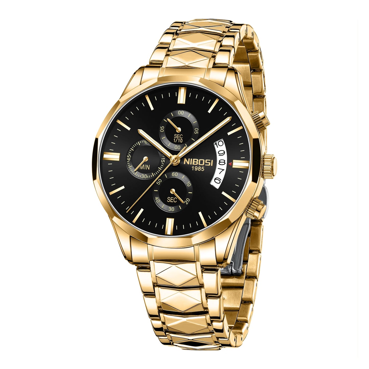 NIBOSI 2655 Men Charm Business Waterproof Chronograph Auto Date Stainless Steel StrapWrist Quartz Watch