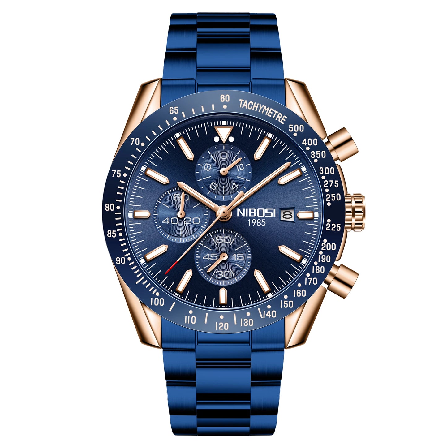 NIBOSI 2615 Chronograph Auto Date Waterproof Luminous Hands Quartz Watch With Small Three Needle