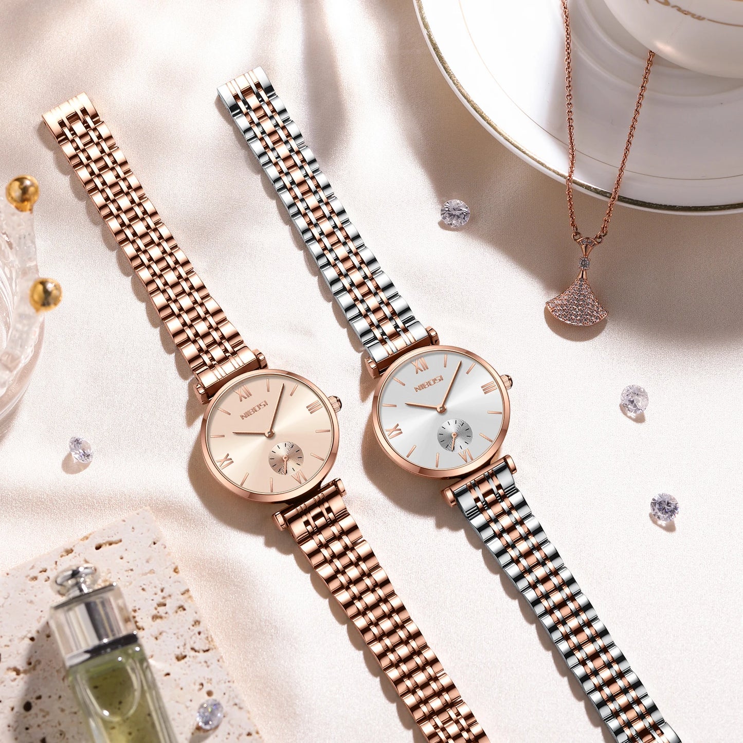 NIBOSI 2620 Wholesale Simple Design Rose Gold Steel Minimalist Women Watches Classic Analog Ladies Watch