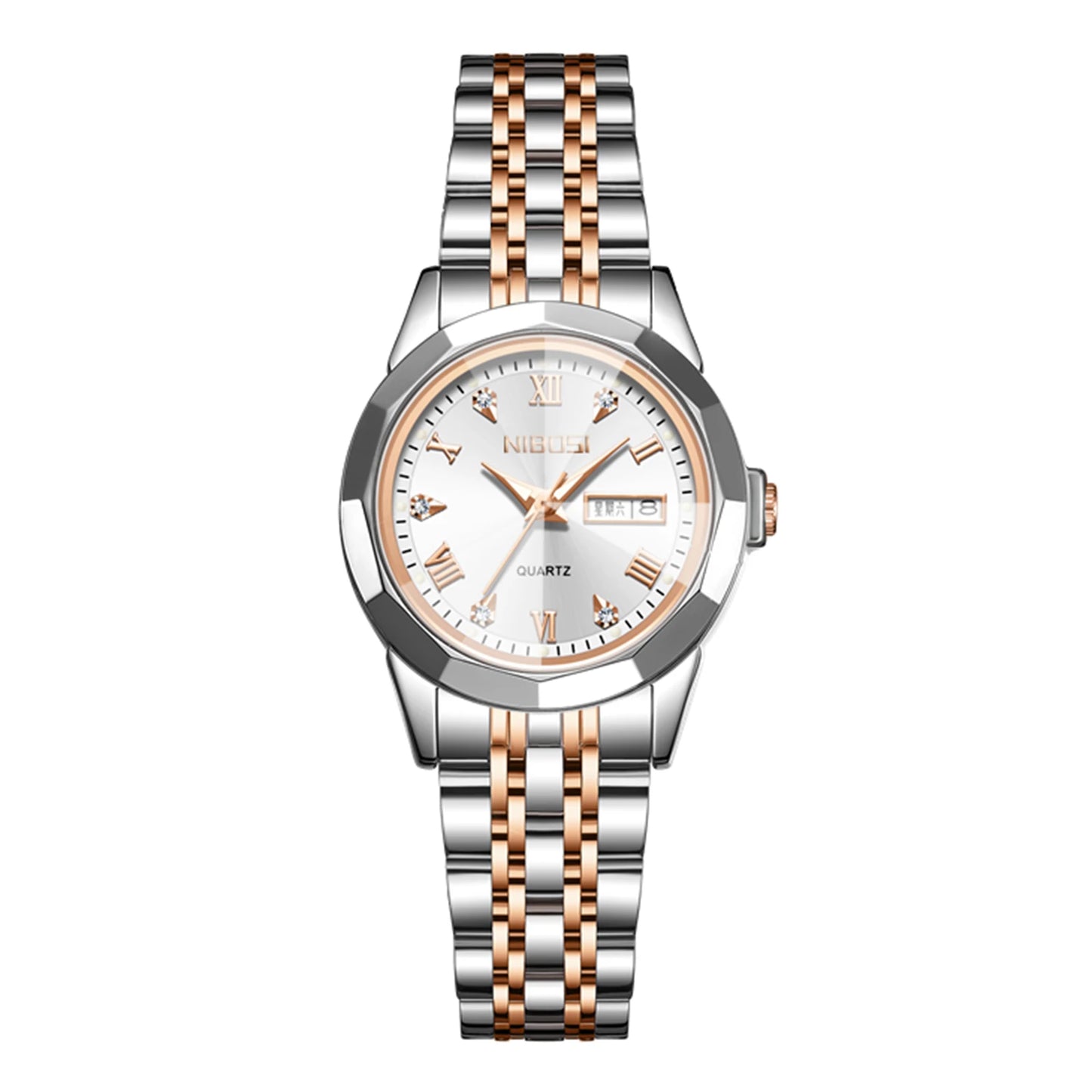 NIBOSI 2618 Women Fashion Luxury Elegant Street Wear Stainless Steel Band Mineral Glass Quartz Watch