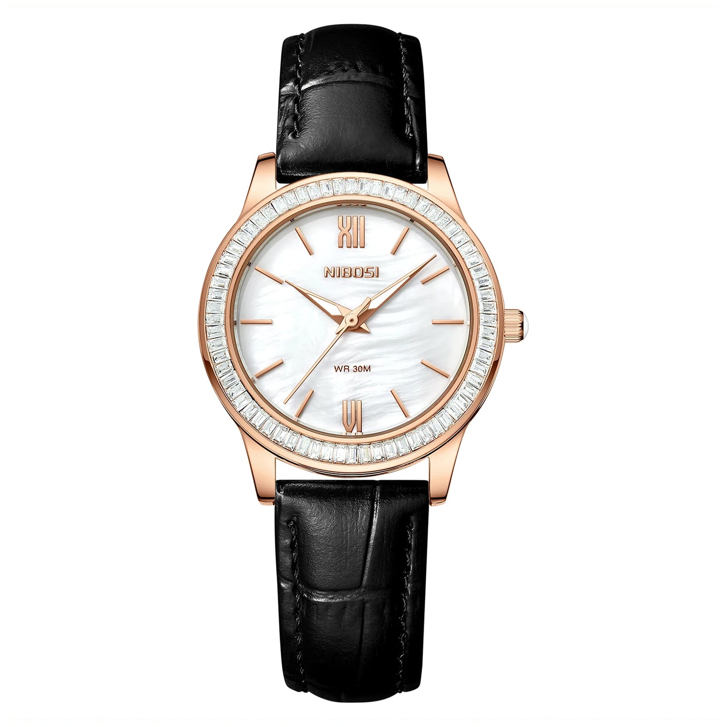 NIBOSI 2677 Women Elegant Fashion Luxury Leather Strap Diamond Quartz Watch