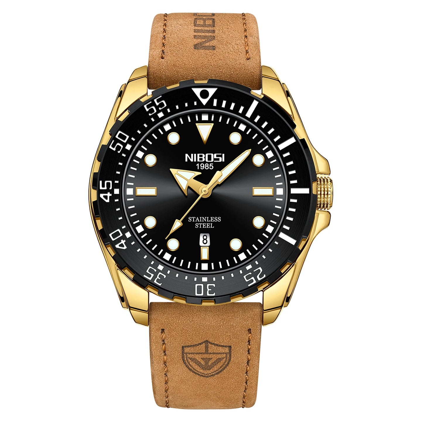 NIBOSI 2616 Men's Business Solid Steel Strip High-end Luminous Calendar Waterproof Black Blue Watch