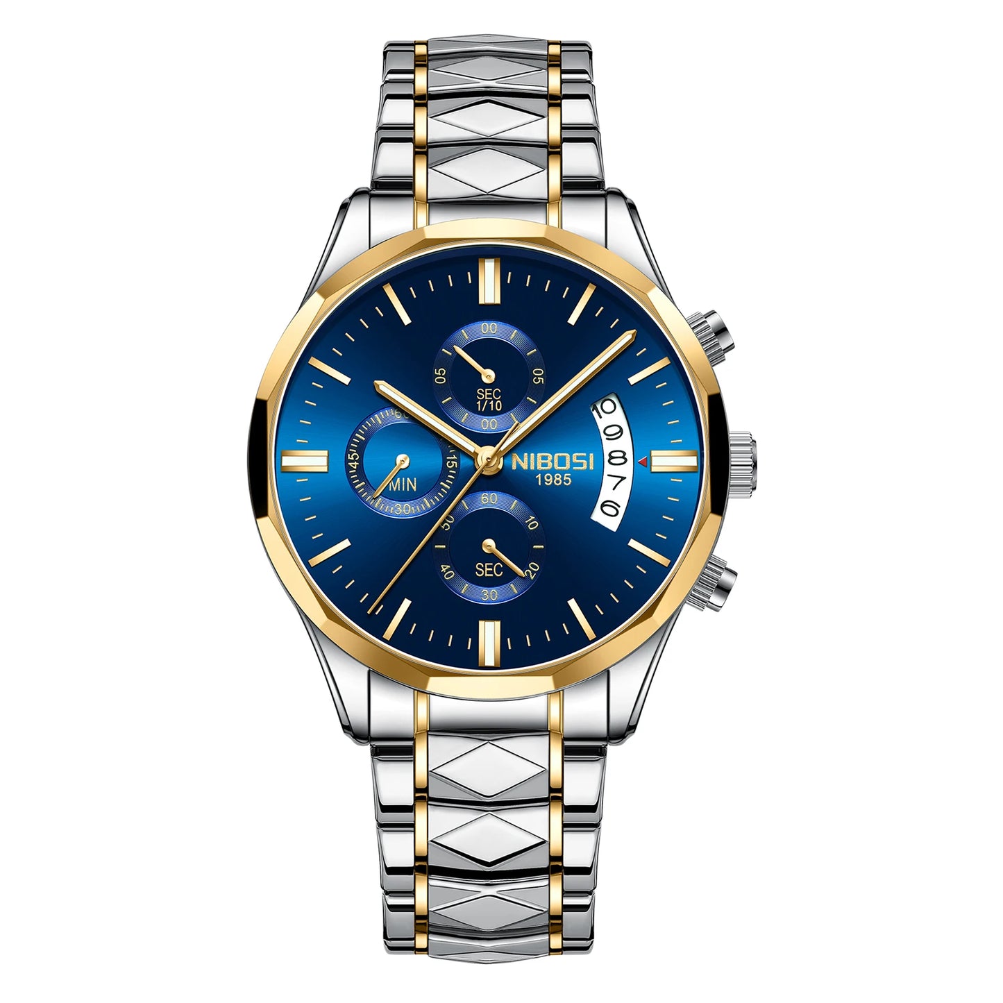 NIBOSI 2655 Multi-function Chronograph Watches Waterproof Quartz Watch for Men Stainless Steel Strap Men Wristwatch