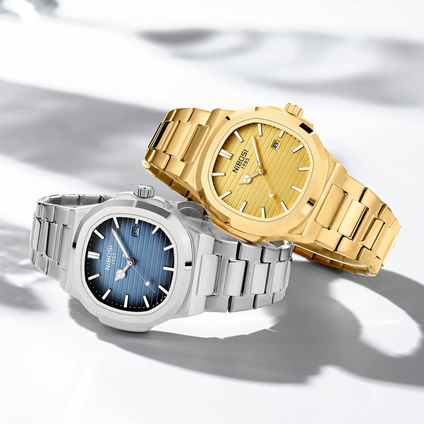 NIBOSI 2619 Imitated Mechanical Design Quartz Watches Stainless Steel Band Luminous Wristwatches for Male Clock Wholesale