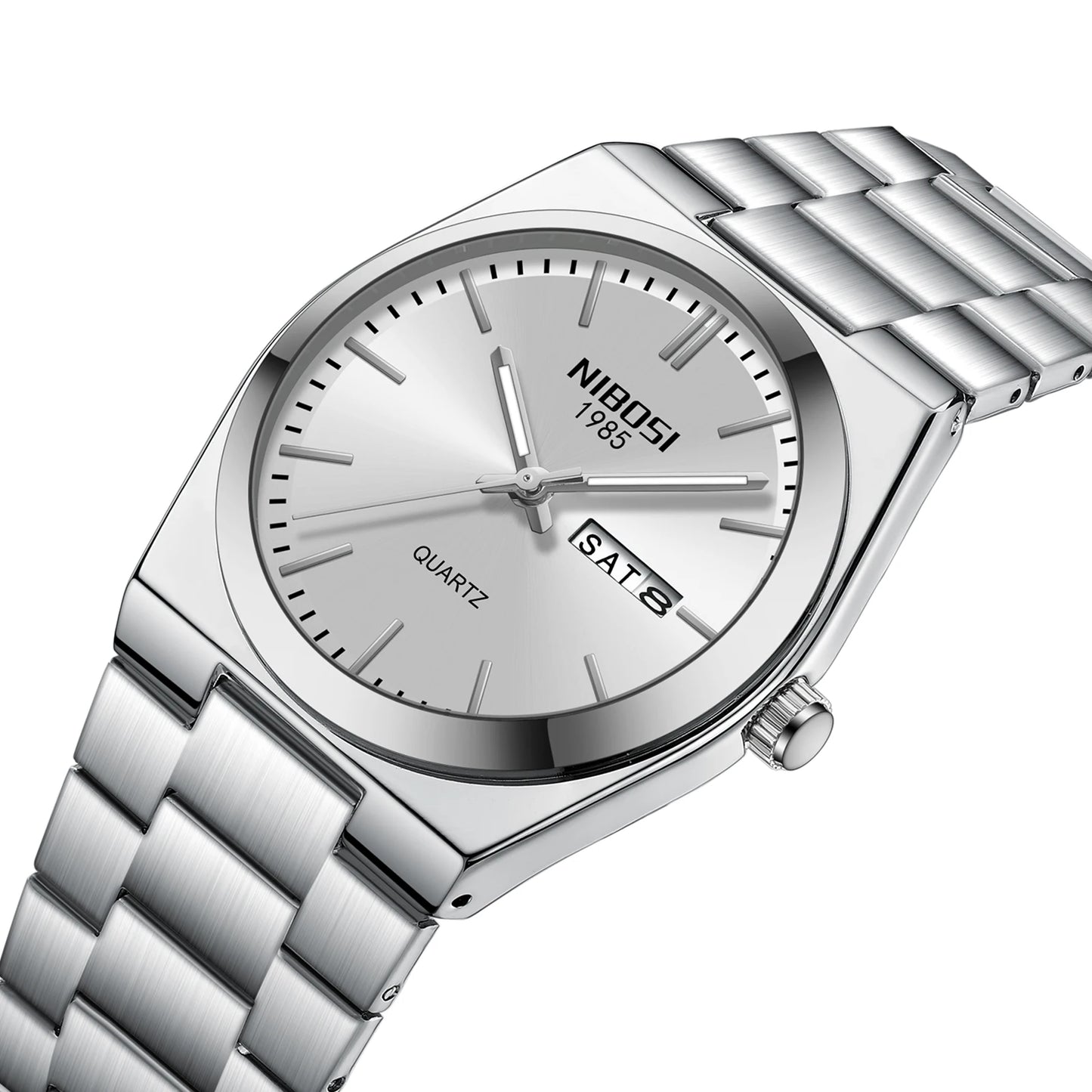 NIBOSI Factory Direct Sale Wholesale Price 41mm Men Quartz Watch Stainless Steel Band Luminous Wristwatch