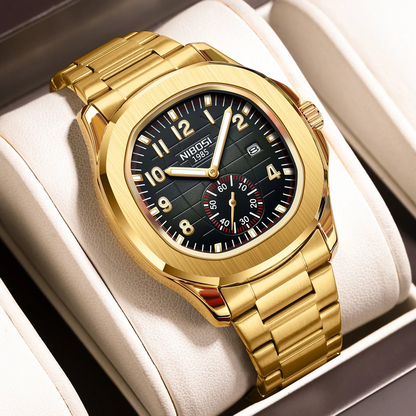 NIBOSI 2653 Classic Quartz Date Men Wristwatches Square Alloy Wrist Watch Minimalist Custom Logo Watch for Men Relojes Hombre