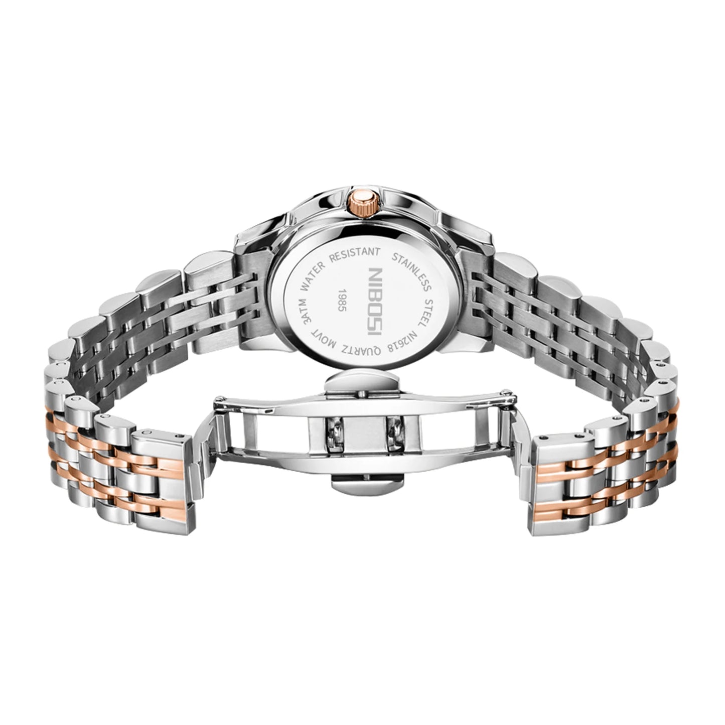 NIBOSI 2618 Women Fashion Luxury Elegant Street Wear Stainless Steel Band Mineral Glass Quartz Watch