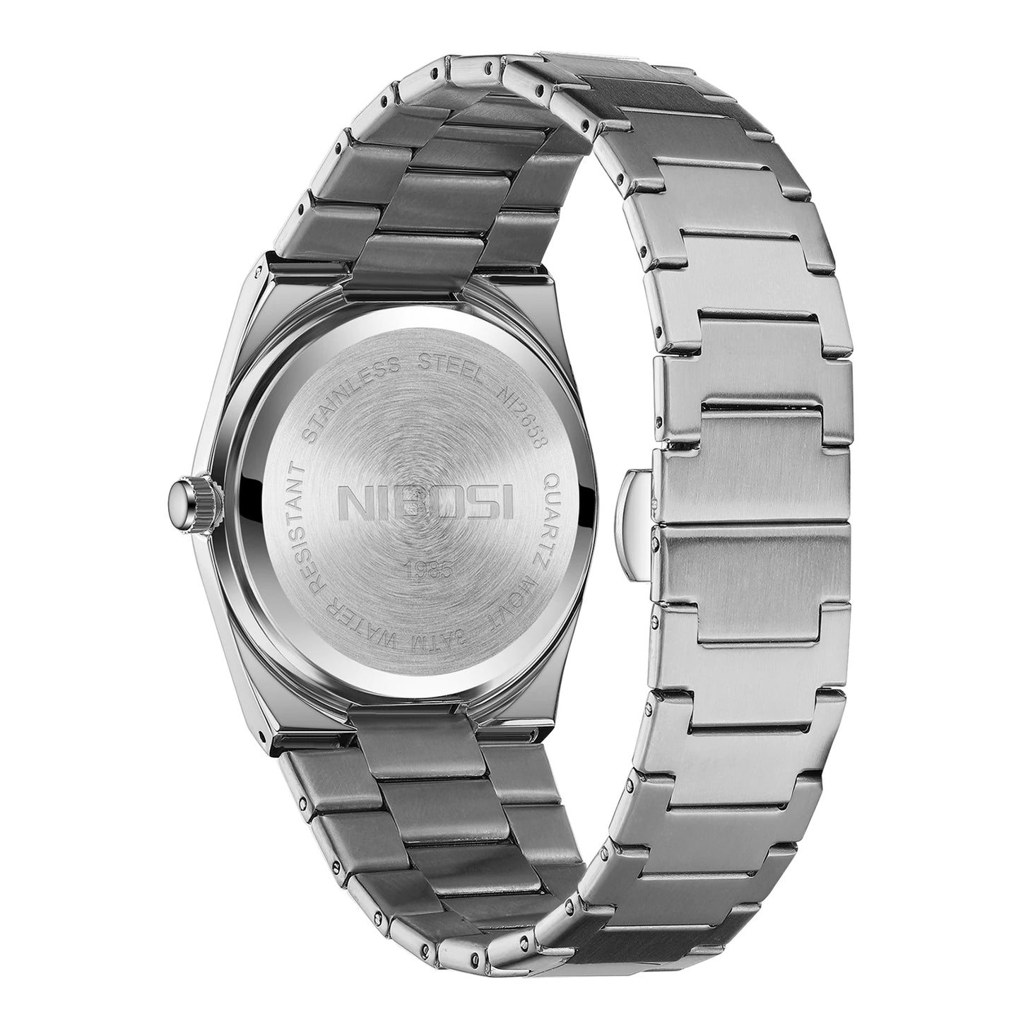 NIBOSI 2658 Men's Quartz Watches Luxury Steel Band Chronograph Glass Simple Design Antique Fashionable Business Calendar Style