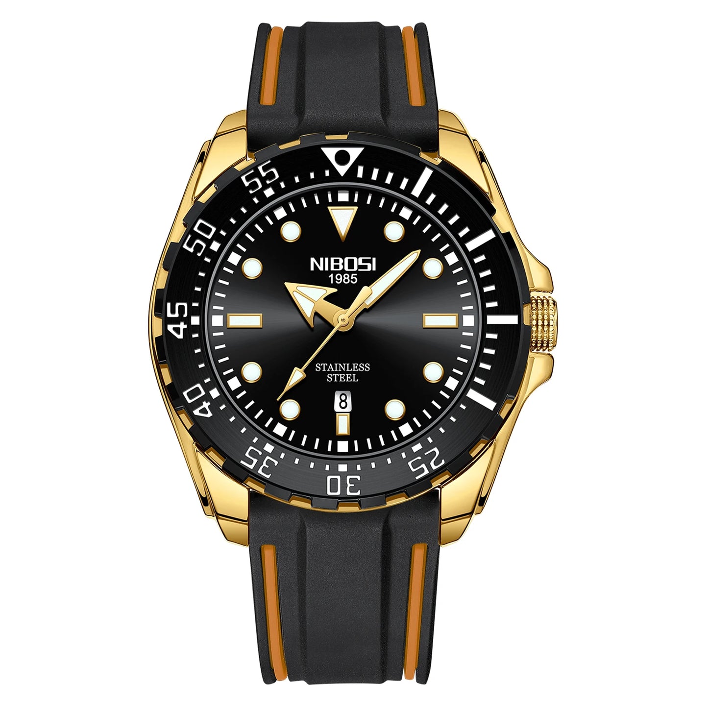 NIBOSI 2616 Men's Business Solid Steel Strip High-end Luminous Calendar Waterproof Black Blue Watch
