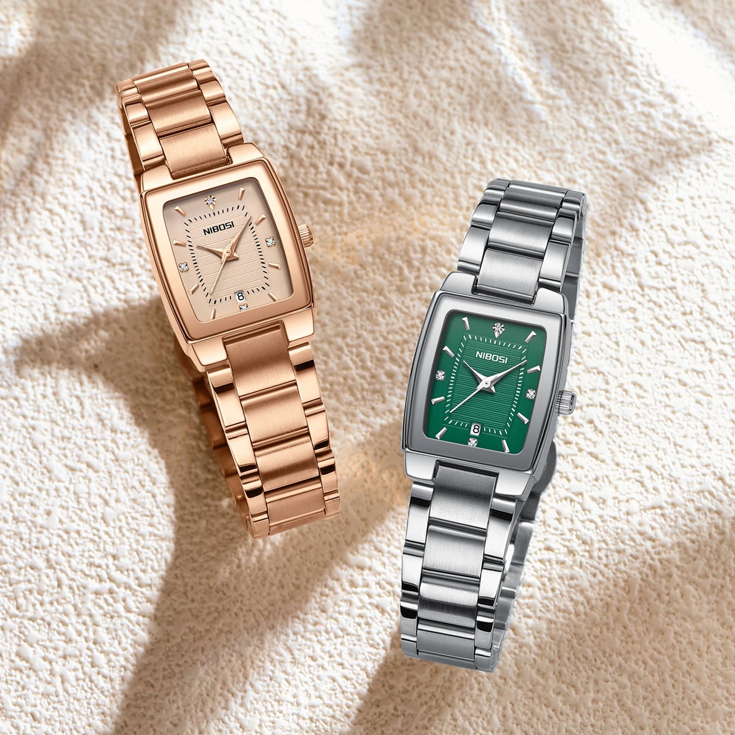 Nibosi 2671 Wholesale Fashion Explosion Light Luxury Square Silver Quartz Watch With Calendar Steel Belt Waterproof Watch