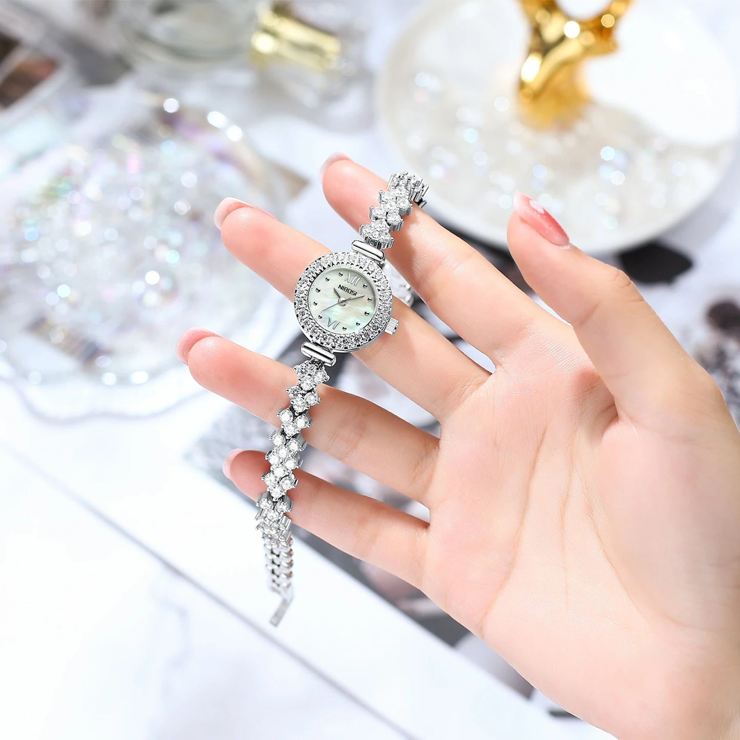 NIBOSI 2676 Fashion Luxury Jewelry Bracelet Strap Stainless Steel Strap Water Proof Women Quartz Watch