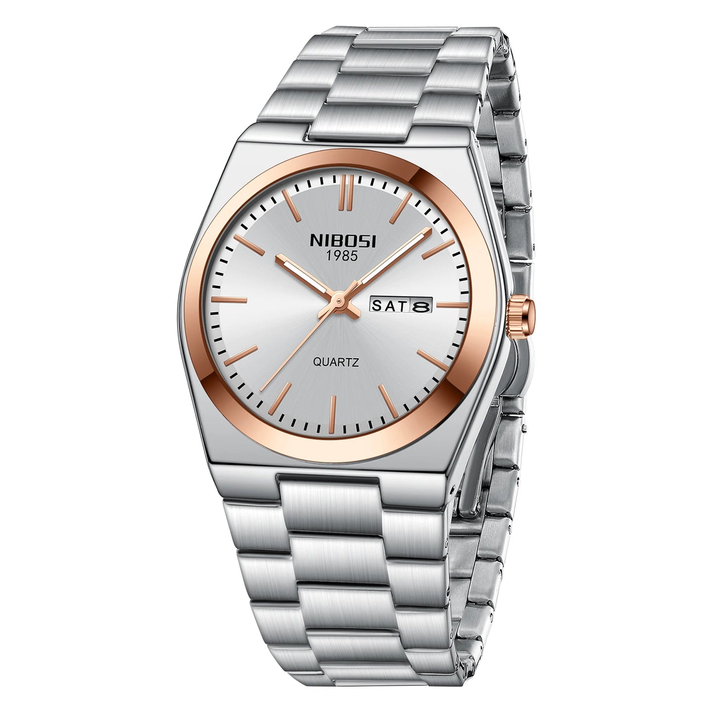 NIBOSI 2658 Men's Quartz Watches Luxury Steel Band Chronograph Glass Simple Design Antique Fashionable Business Calendar Style