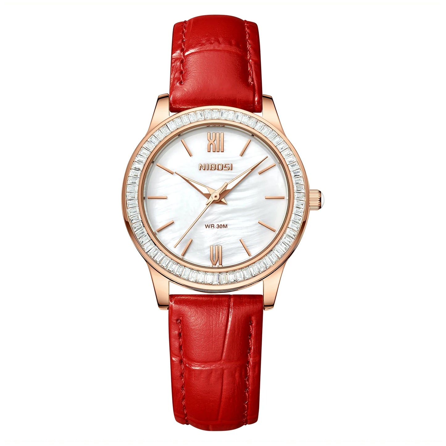 NIBOSI 2677 Women Elegant Fashion Luxury Leather Strap Diamond Quartz Watch