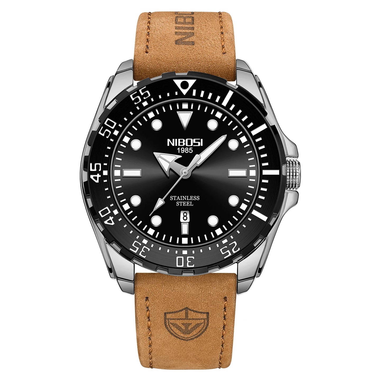 NIBOSI 2616 Men's Business Solid Steel Strip High-end Luminous Calendar Waterproof Black Blue Watch