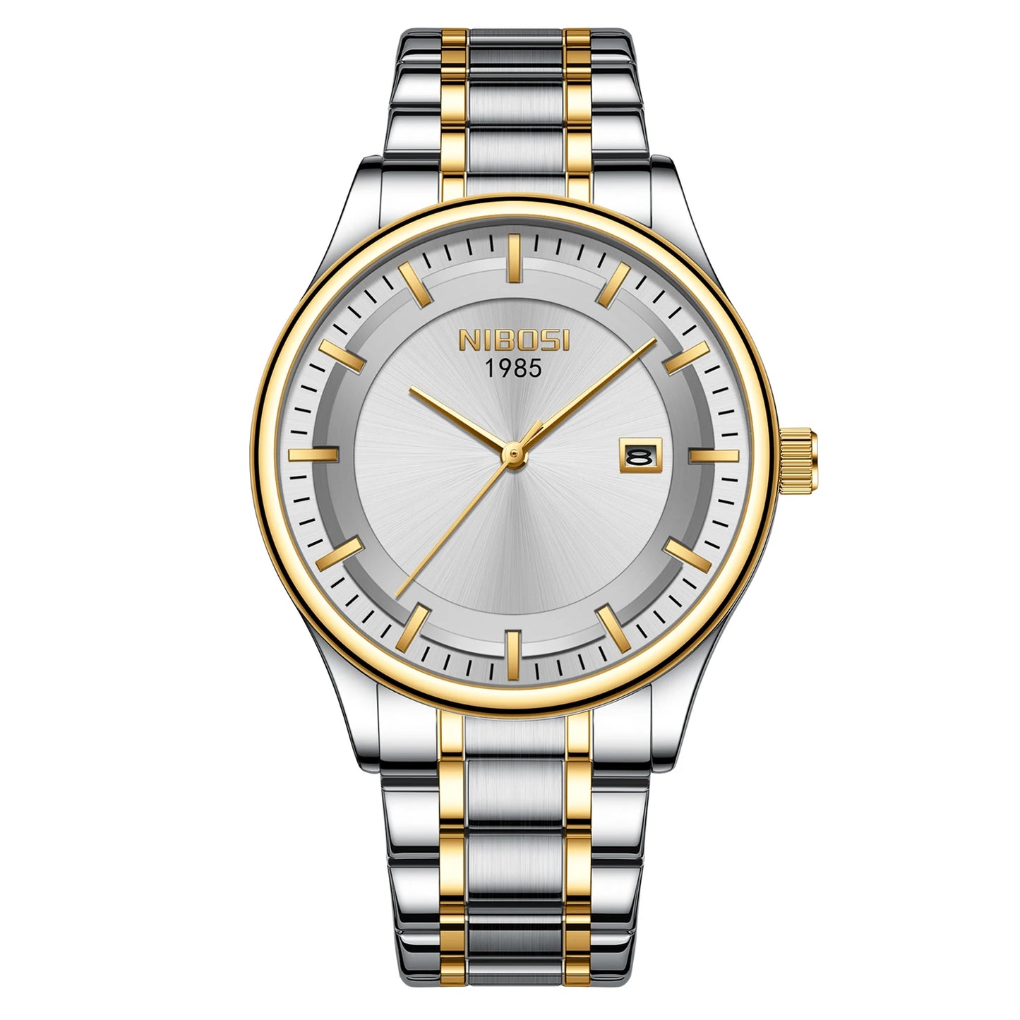 NIBOSI 2631 Business Men Auto Date Stainless Steel Band 3ATM Waterproof Quartz Wrist Watch