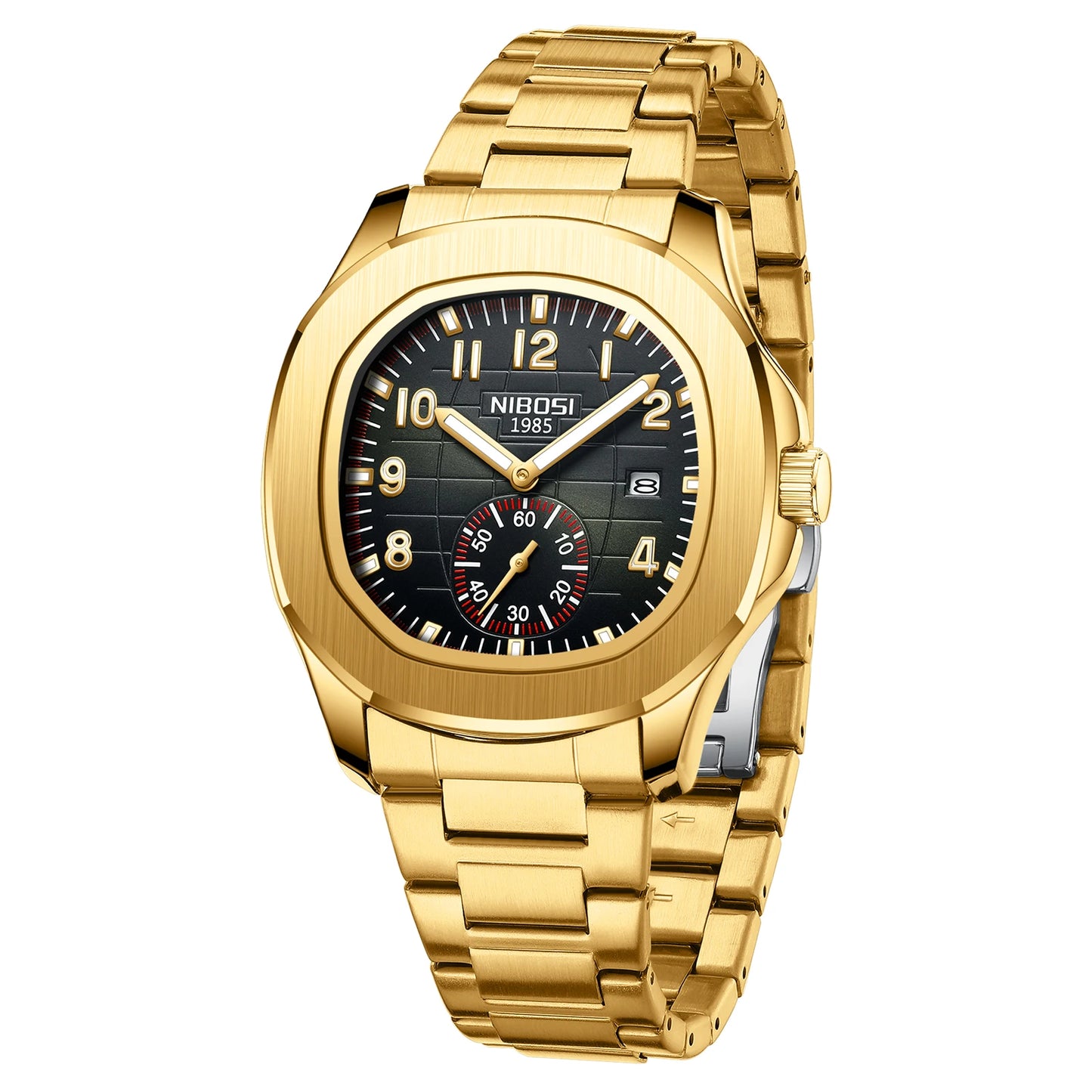 NIBOSI 2653 Fashion Mens Trendy Auto Date Chronograph Stainless Steel Band Quartz Watch