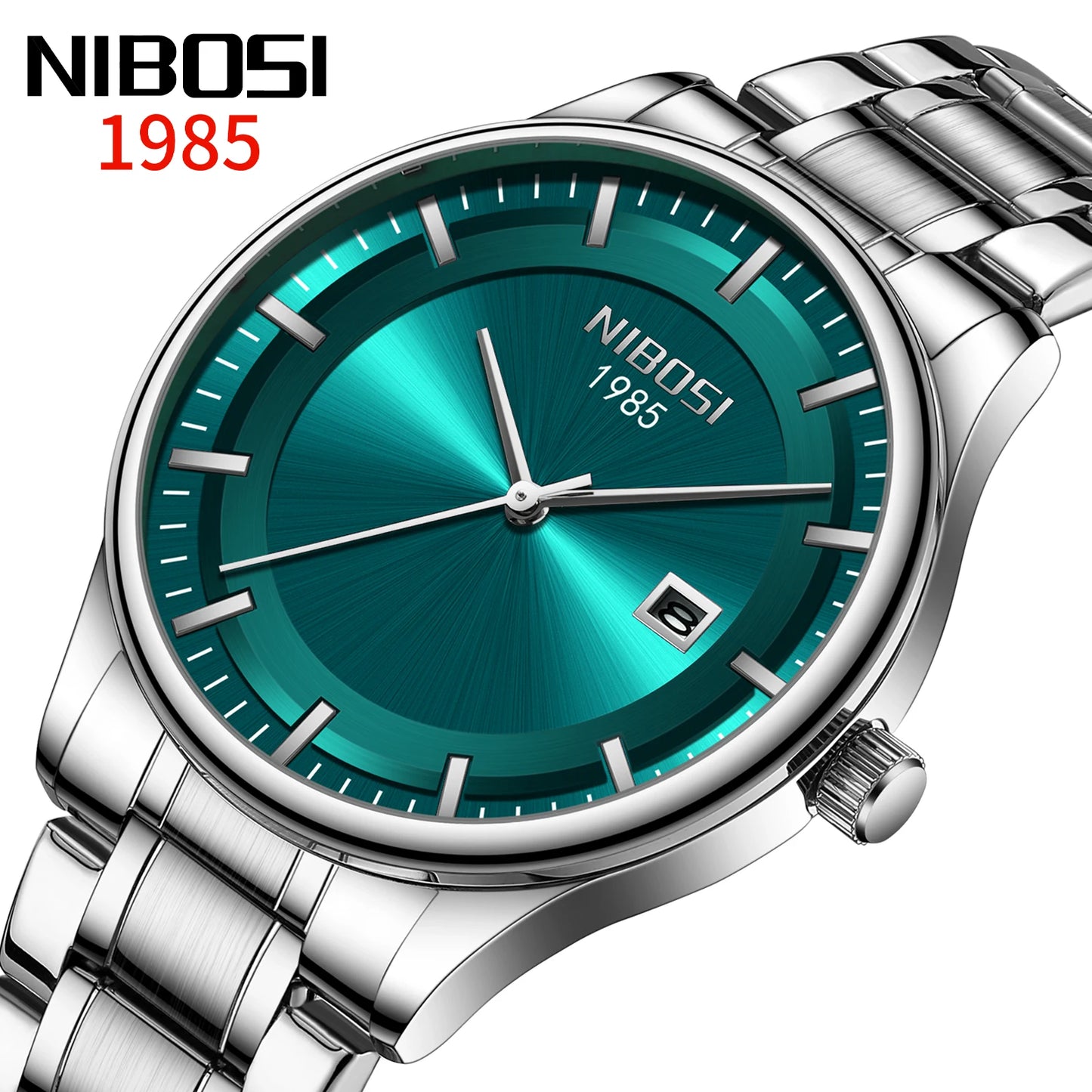 NIBOSI 2631 Business Men Auto Date Stainless Steel Band 3ATM Waterproof Quartz Wrist Watch