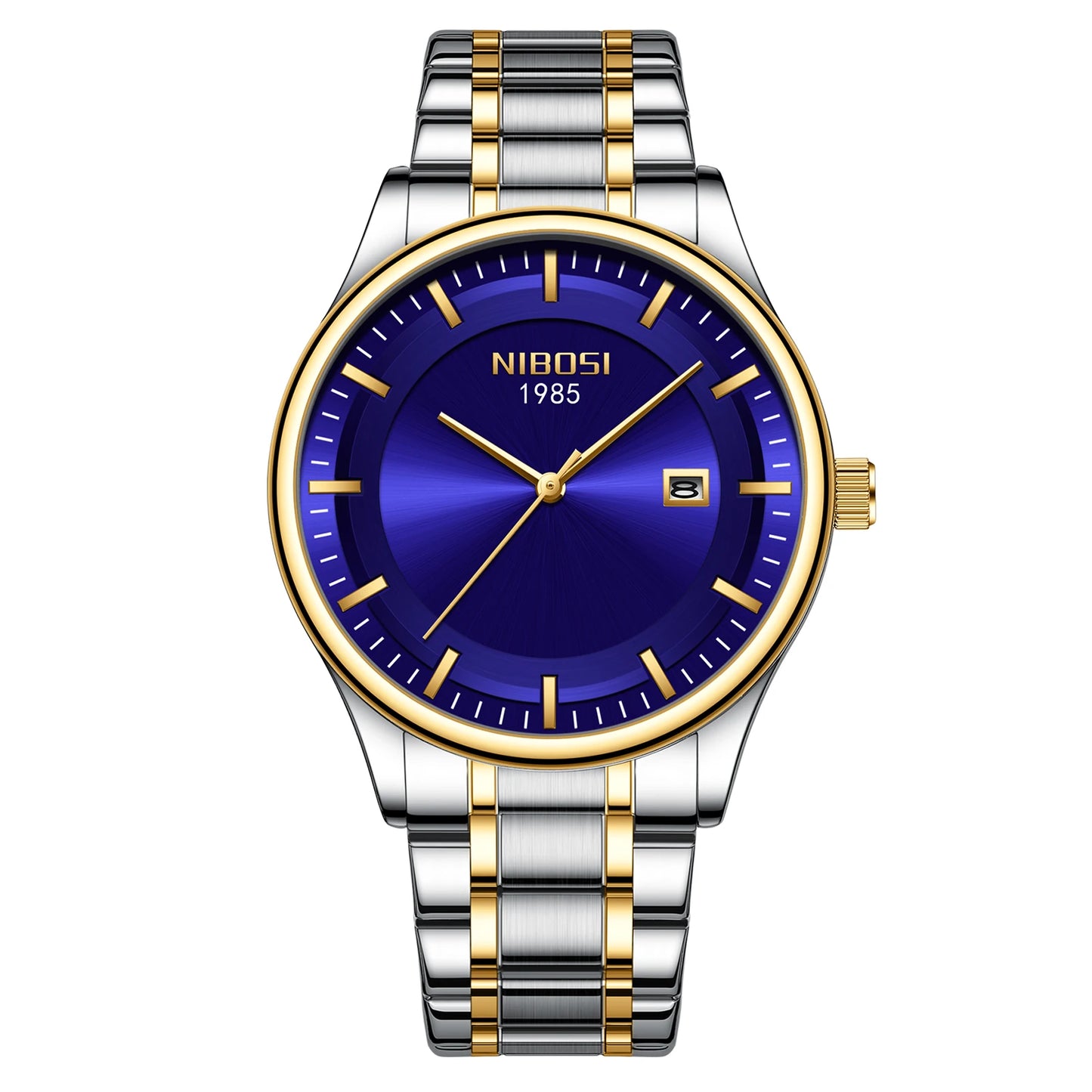 NIBOSI 2631 Business Men Auto Date Stainless Steel Band 3ATM Waterproof Quartz Wrist Watch