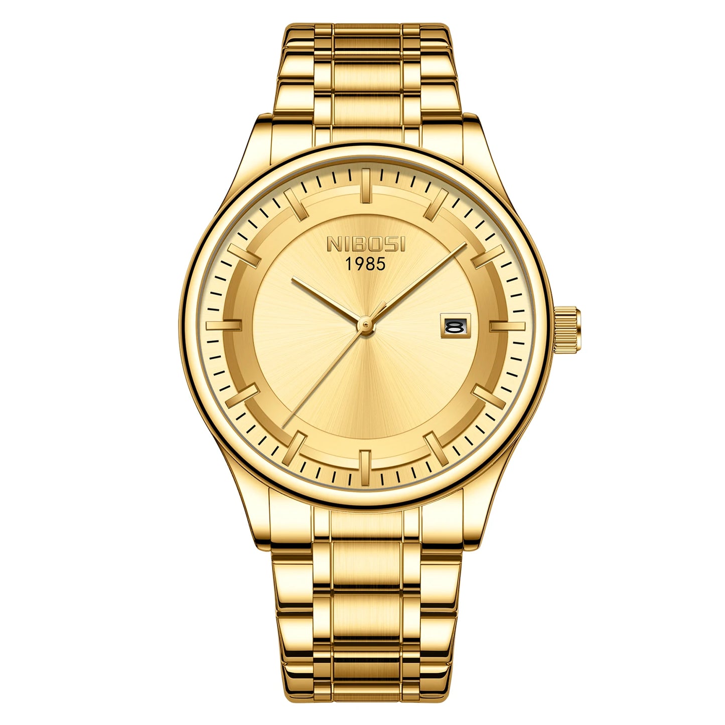 NIBOSI 2631 Business Men Auto Date Stainless Steel Band 3ATM Waterproof Quartz Wrist Watch
