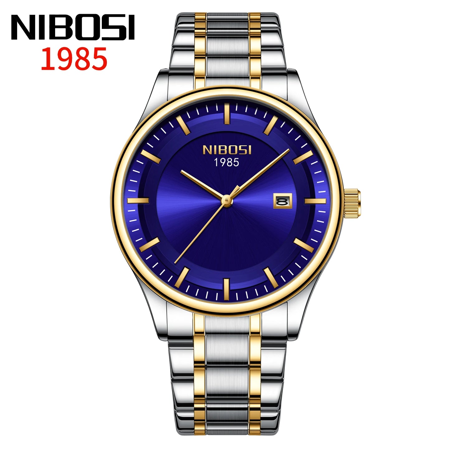 NIBOSI 2631 Business Men Auto Date Stainless Steel Band 3ATM Waterproof Quartz Wrist Watch
