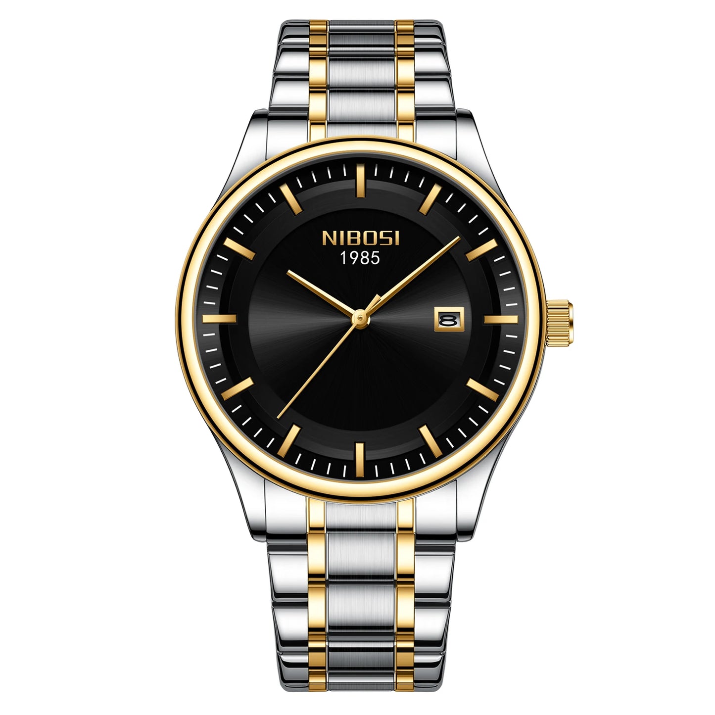 NIBOSI 2631 Business Men Auto Date Stainless Steel Band 3ATM Waterproof Quartz Wrist Watch