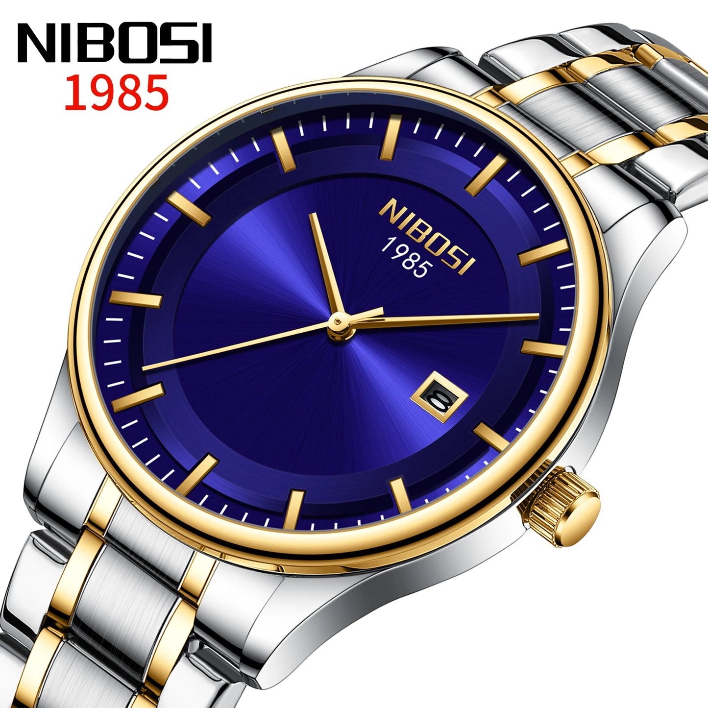 NIBOSI 2631 Business Men Auto Date Stainless Steel Band 3ATM Waterproof Quartz Wrist Watch