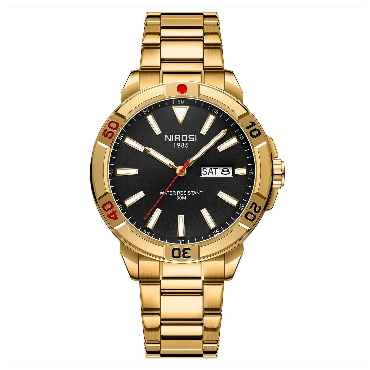 NIBOSI 2660 Business Luxury Mens Stainless Steel Strap Alloy Case Mineral Glasses Quartz Watch