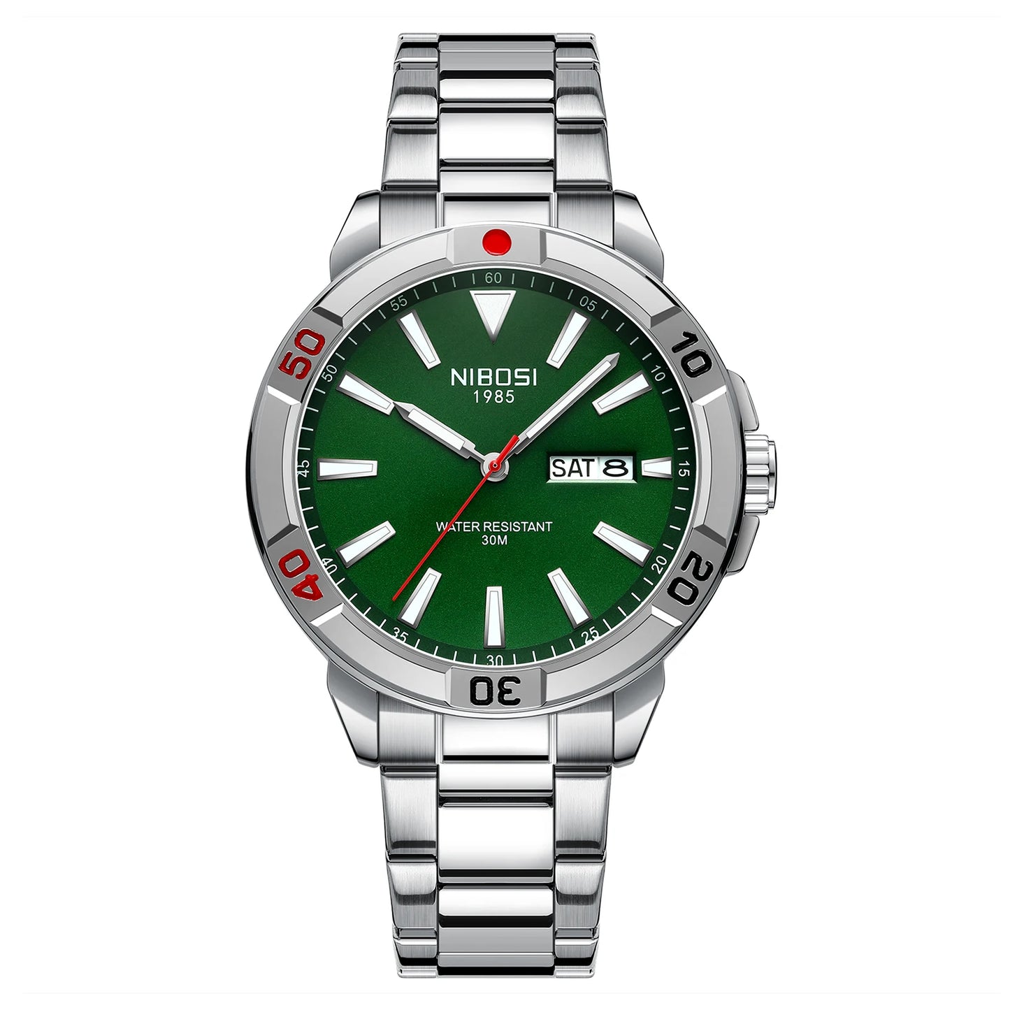NIBOSI 2660 Business Luxury Mens Stainless Steel Strap Alloy Case Mineral Glasses Quartz Watch
