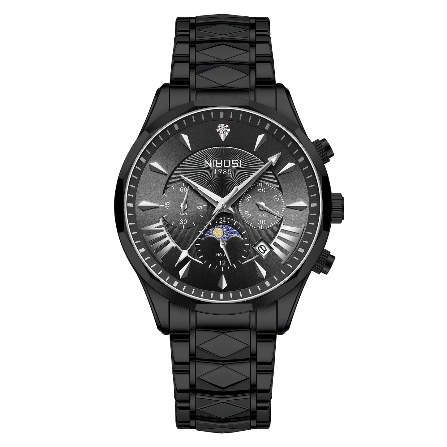 NIBOSI 2659 Mens Fashion Antique Auto Date Chronograph Alloy Case Stainless Steel Quartz Watch