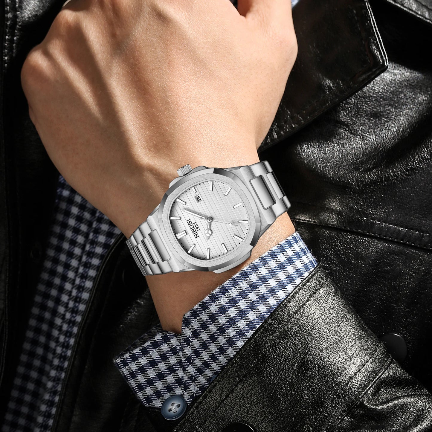 NIBOSI 2619 Men Automatic Steel Band High Quality Quartz Waterproof Fashion Watch
