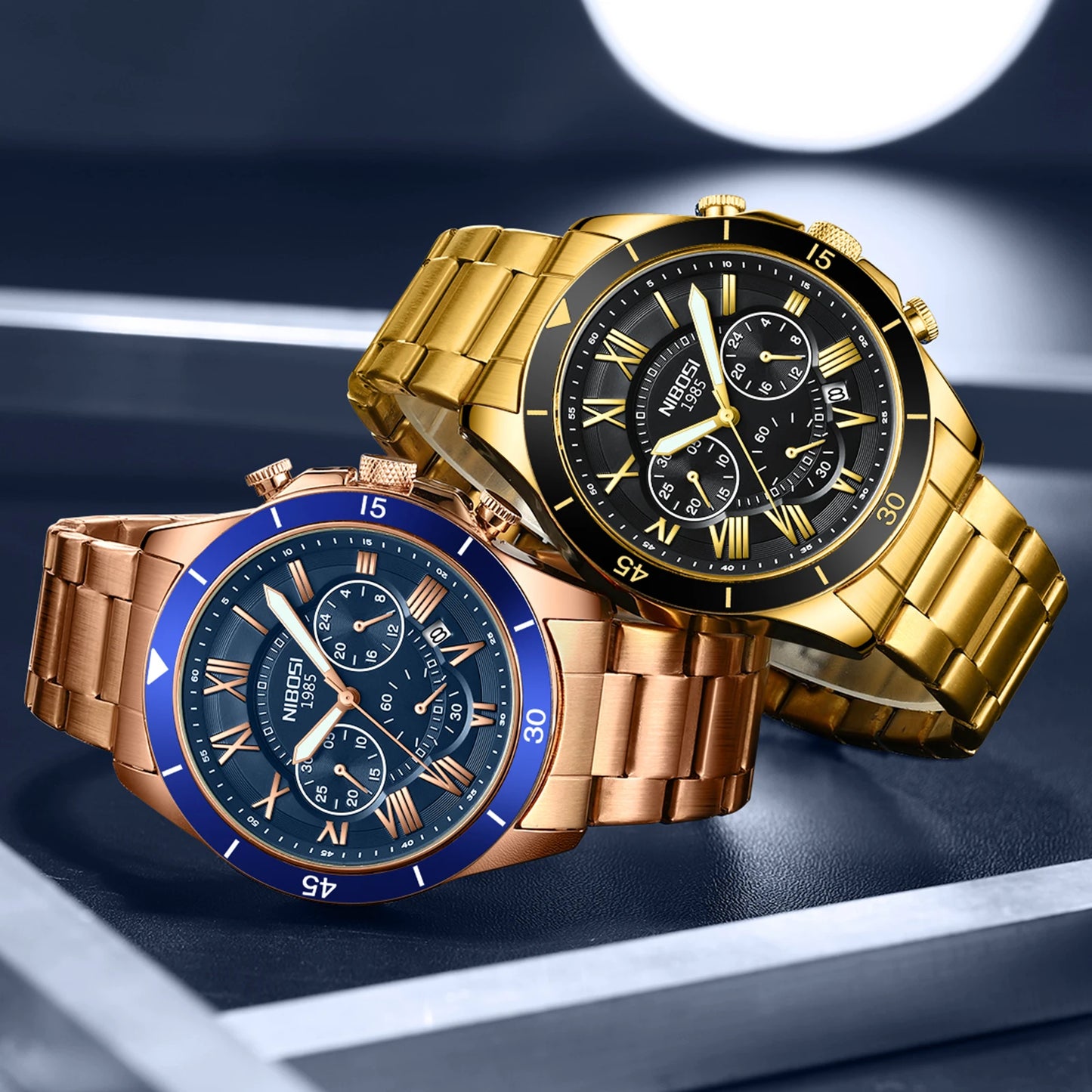 Wholesale Factory NIBOSI 2652 Mens Blue Leather Strap Quartz Wrist Watch Brand New Hot Handwatch for Men