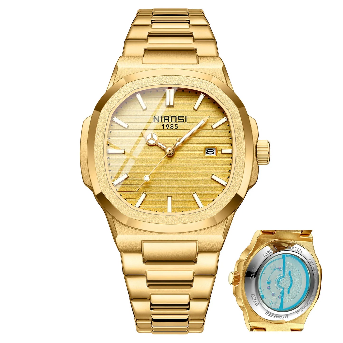 NIBOSI 2619 Men Automatic Steel Band High Quality Quartz Waterproof Fashion Watch