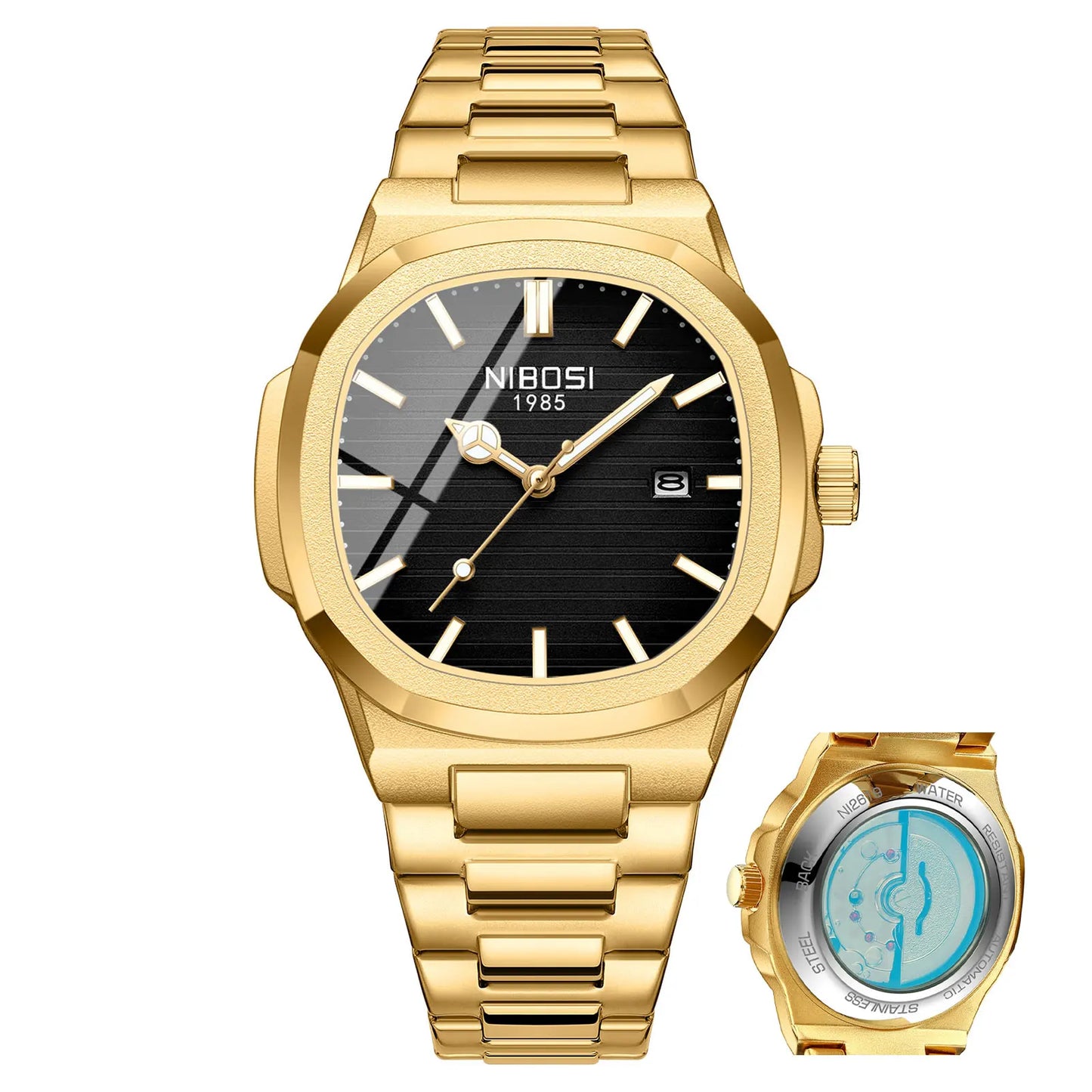 NIBOSI 2619 Men Automatic Steel Band High Quality Quartz Waterproof Fashion Watch