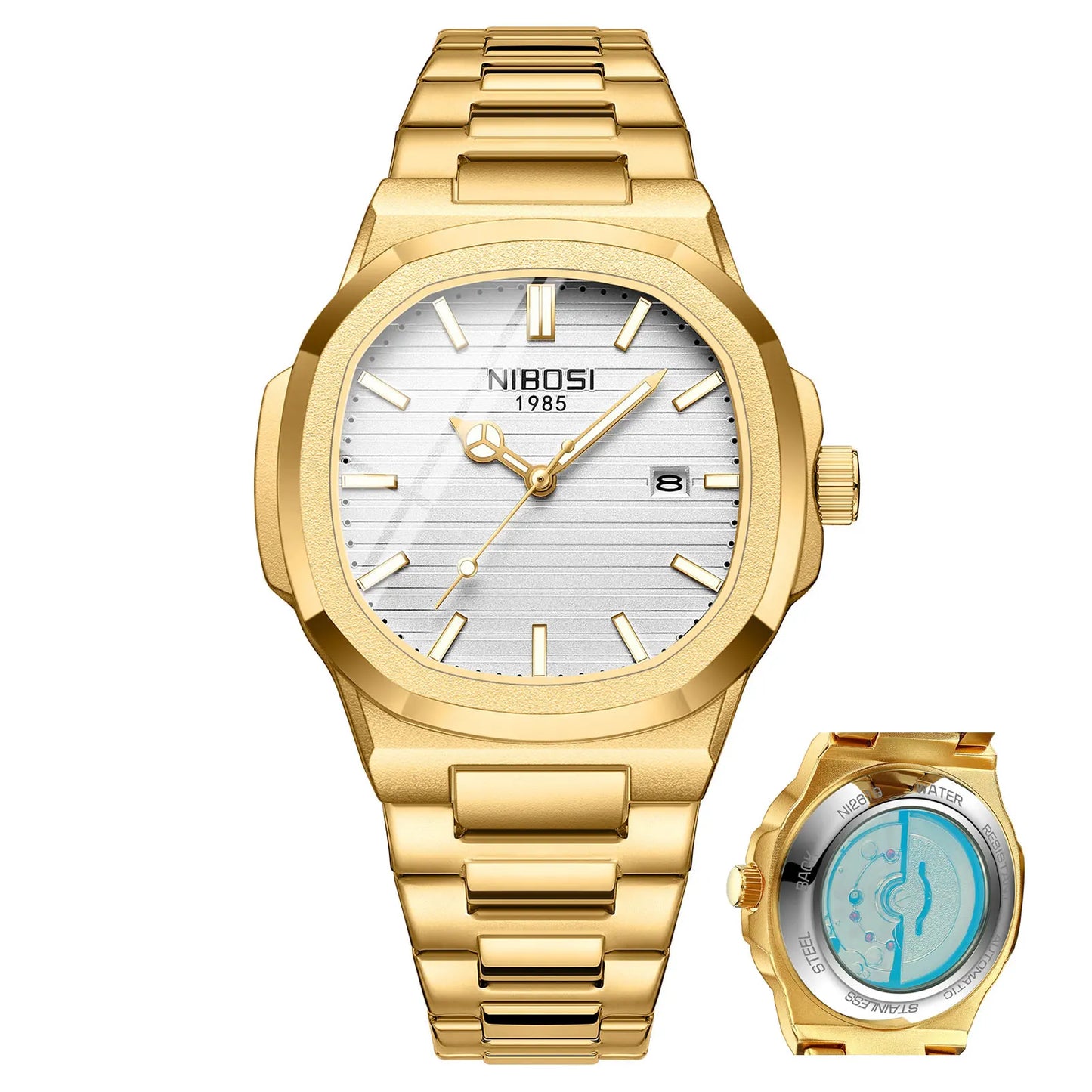 NIBOSI 2619 Men Automatic Steel Band High Quality Quartz Waterproof Fashion Watch
